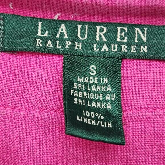 Lauren Ralph Lauren Hot Pink 100% Linen Long Roll Tab Sleeve Blouse Women's S - Picture 4 of 9